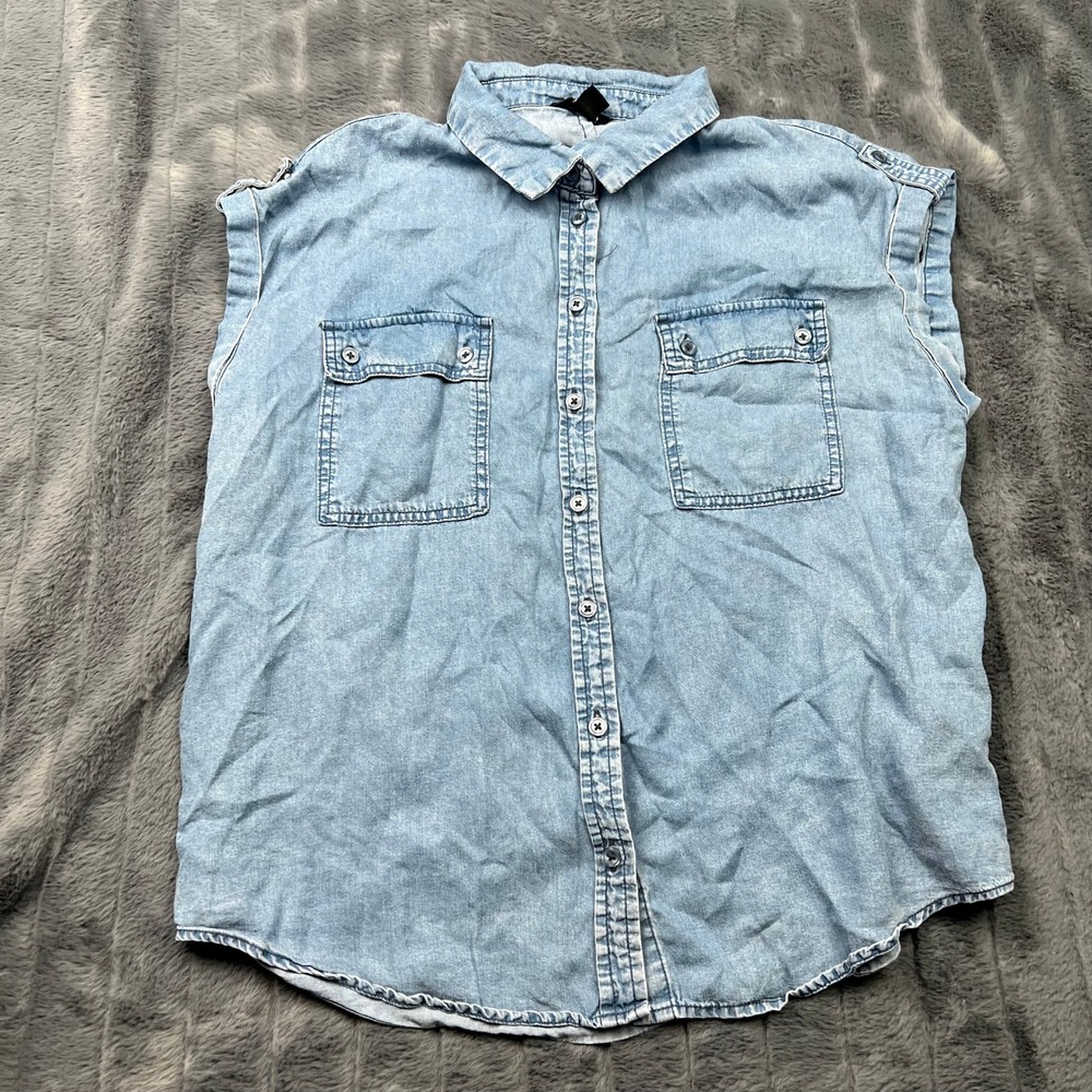 Buffalo David Bitton Womens Blue Lyocell Sleeveless Denim Button Down Shirt M